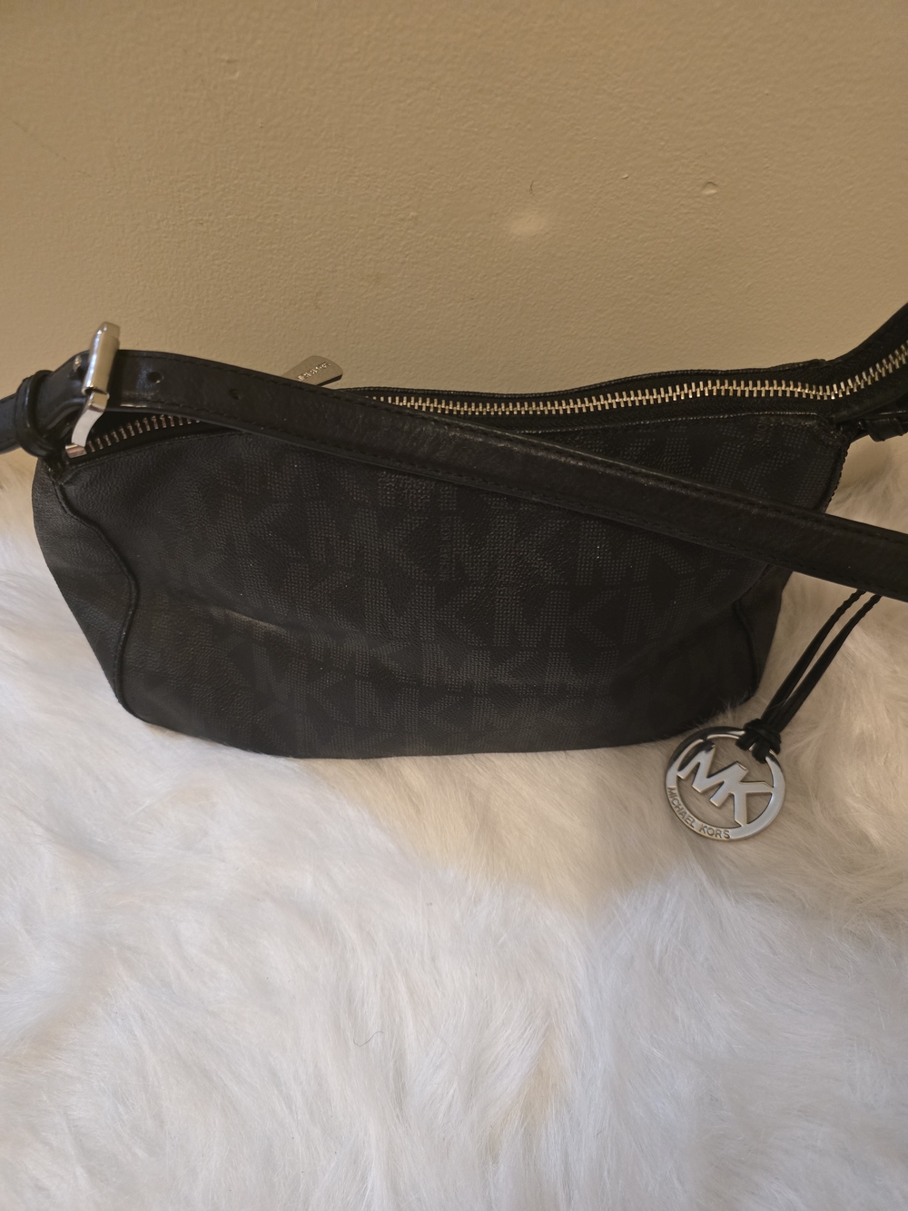 Michael Kors Black Logo Shoulder Bag with Silver MK Charm - Picture 3 of 4
